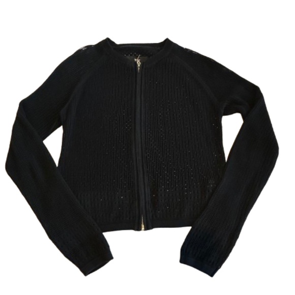 Mossimo Women's XS Black Knit Cropped Zip Up Long Sleeves Sweater Cardigan Top - Picture 6 of 16